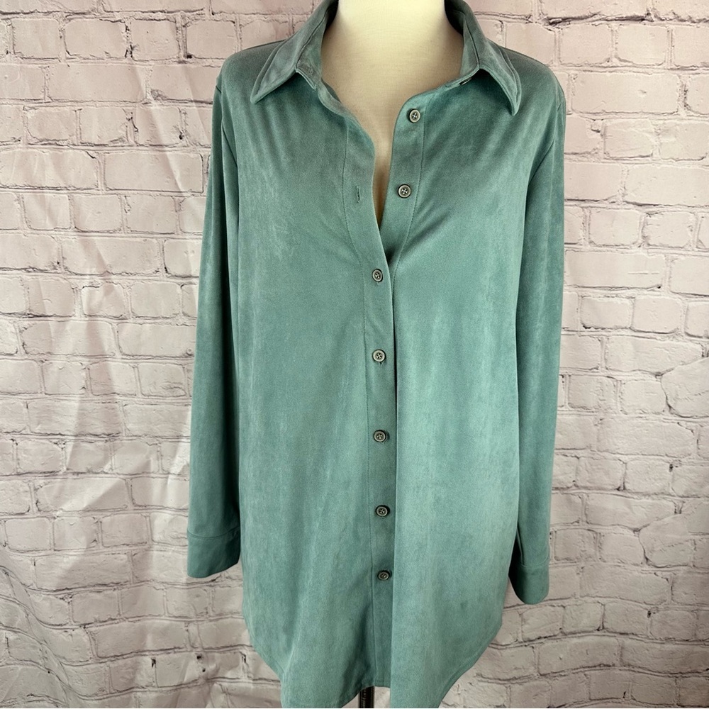 Soft Surroundings softly sueded Button-down shirt shacket women M dusty blue